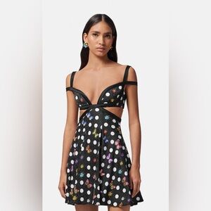 Versace / Dua Lipa Butterfly Black Satin Jacquard Polka Dot Midi Dress size 38